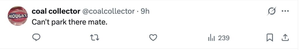 Social media comment on the post of Baffled locals watch as a silver hatchback ends up balanced on a bent bollard in north London leaving wheels off the ground and jokes flying near Spurs stadium at rush hour.