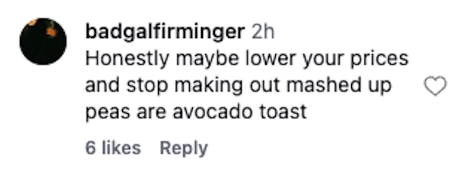 Social media comment on the post of Independent cafe Brown and Green offers free coffee in Crystal Palace to rally locals against the opening of a Gail’s bakery as residents show support for small businesses.