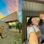Influencer reveals stunning shipping container home with spiral staircase rooftop deck and sunrise views as couple turn $180k build into cosy sustainable dream Airbnb.