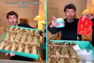 Influencer fumes after spending £585 on Fortnum and Mason luxury Christmas crackers only to find truffles tea and trinkets he says are worth about £45 viral TikTok unboxing online now.