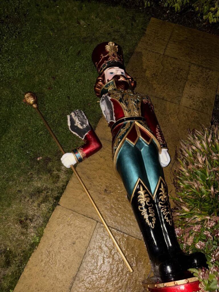 Jason Manford is left heartbroken after strong winds topple and break his beloved giant nutcracker Christmas decoration outside his Stockport home sparking fan jokes and sympathy.