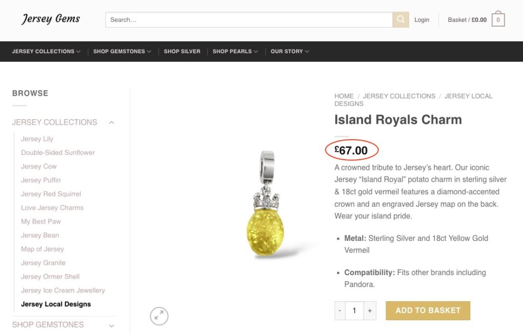 Jeweller sparks smiles by selling £67 potato charms inspired by famous Jersey Royals turning local spuds into gold plated jewellery celebrating island pride.