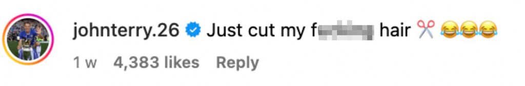 Social media comment on the post of John Terry pranked by celebrity barber Ahmed Alsanawi who called him good boy mid haircut prompting a foul mouthed reaction and playful headlock as fans howl with laughter.