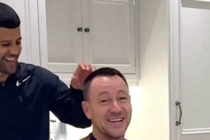 John Terry pranked by celebrity barber Ahmed Alsanawi who called him good boy mid haircut prompting a foul mouthed reaction and playful headlock as fans howl with laughter.