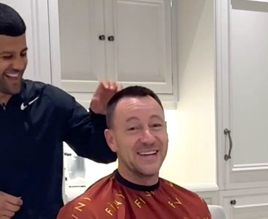 John Terry pranked by celebrity barber Ahmed Alsanawi who called him good boy mid haircut prompting a foul mouthed reaction and playful headlock as fans howl with laughter.