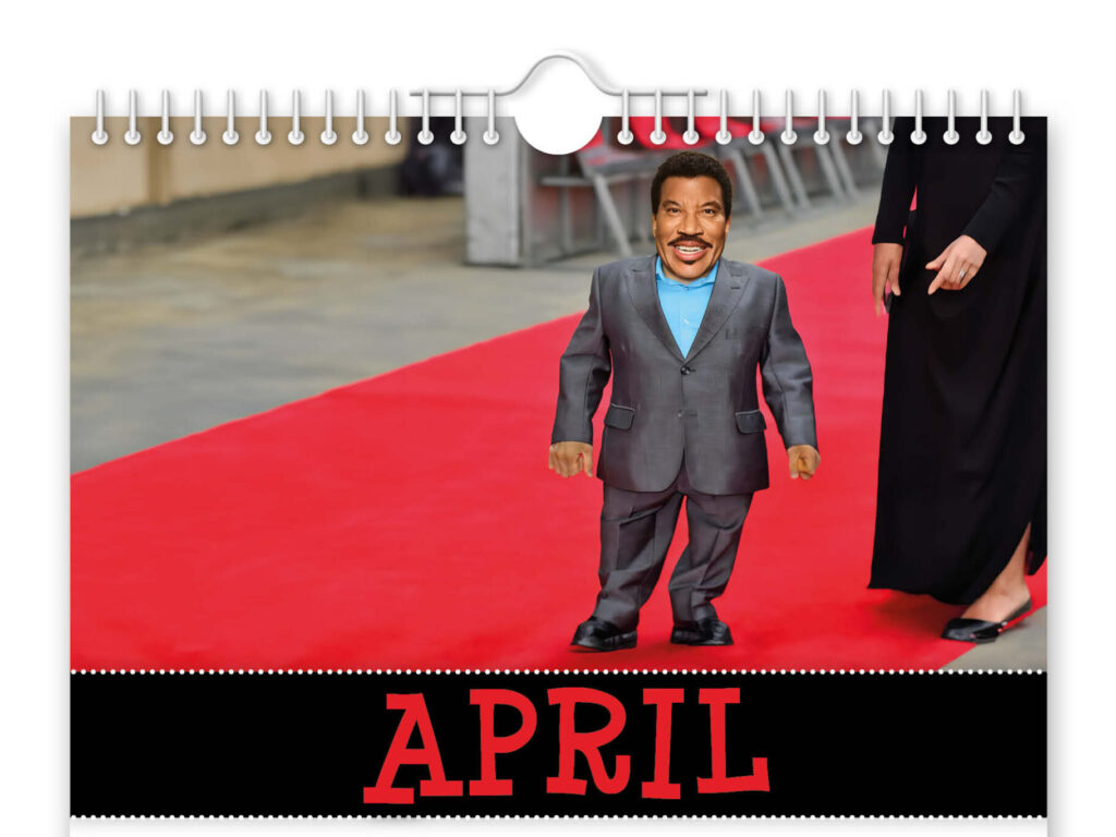 Pop icon Lionel Richie gets hilariously pint sized in a quirky 2026 novelty calendar featuring AI snaps from red carpets to tiny pianos perfect gift laughs worldwide fun.