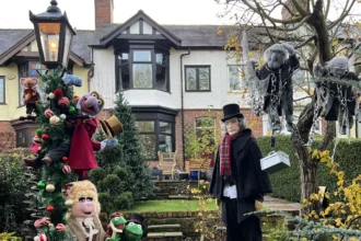 A woman creates a magical Muppets Christmas Carol garden display for just 100 pounds featuring handmade 3D characters that delight neighbours and captivate children throughout the festive season.