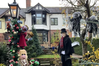 A woman creates a magical Muppets Christmas Carol garden display for just 100 pounds featuring handmade 3D characters that delight neighbours and captivate children throughout the festive season.