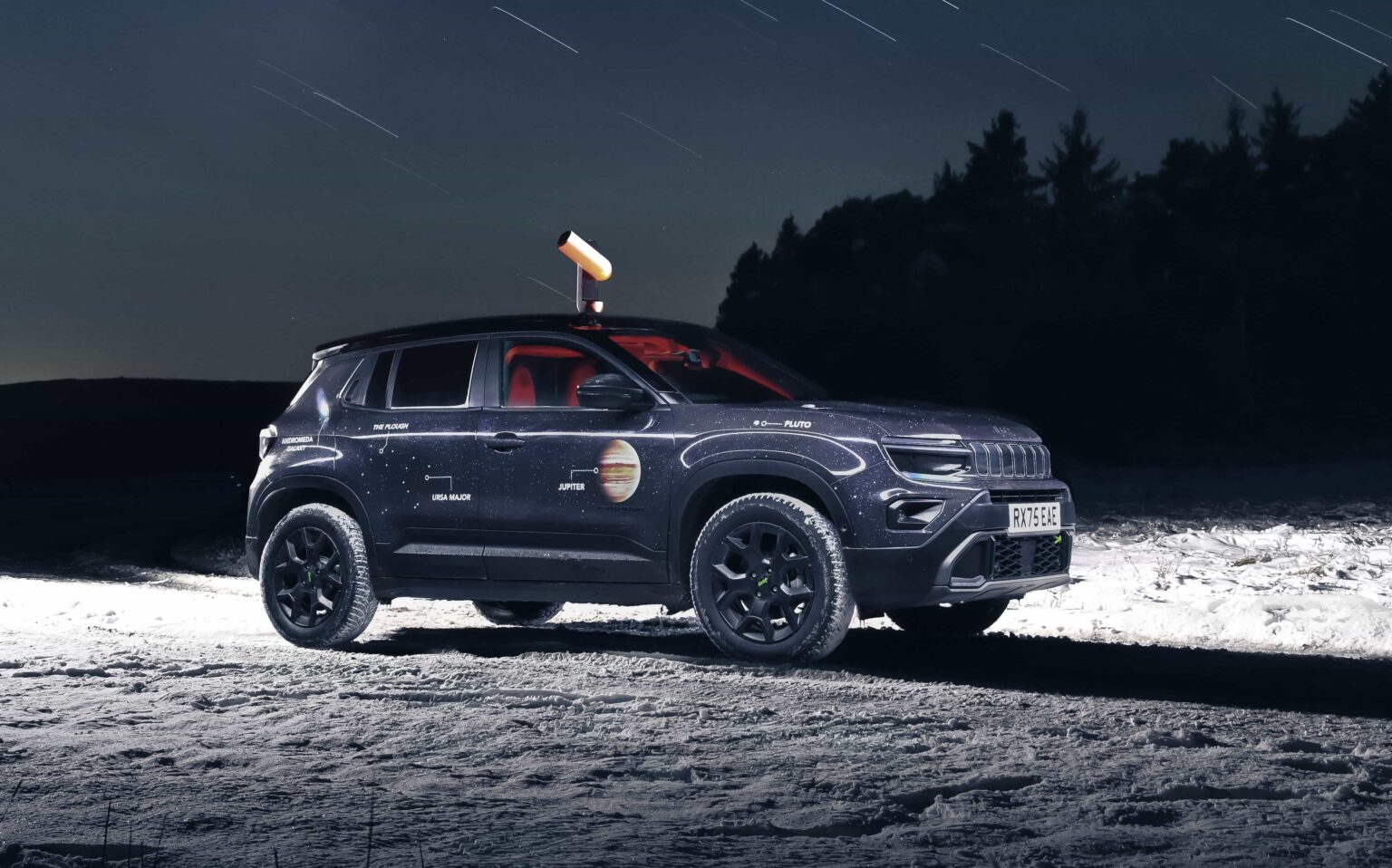 A one off £35,000 Jeep Avenger Stargazer concept features a roof mounted telescope, stargazing gear and cosmic themed design to help Brits explore the night sky and cut light pollution.