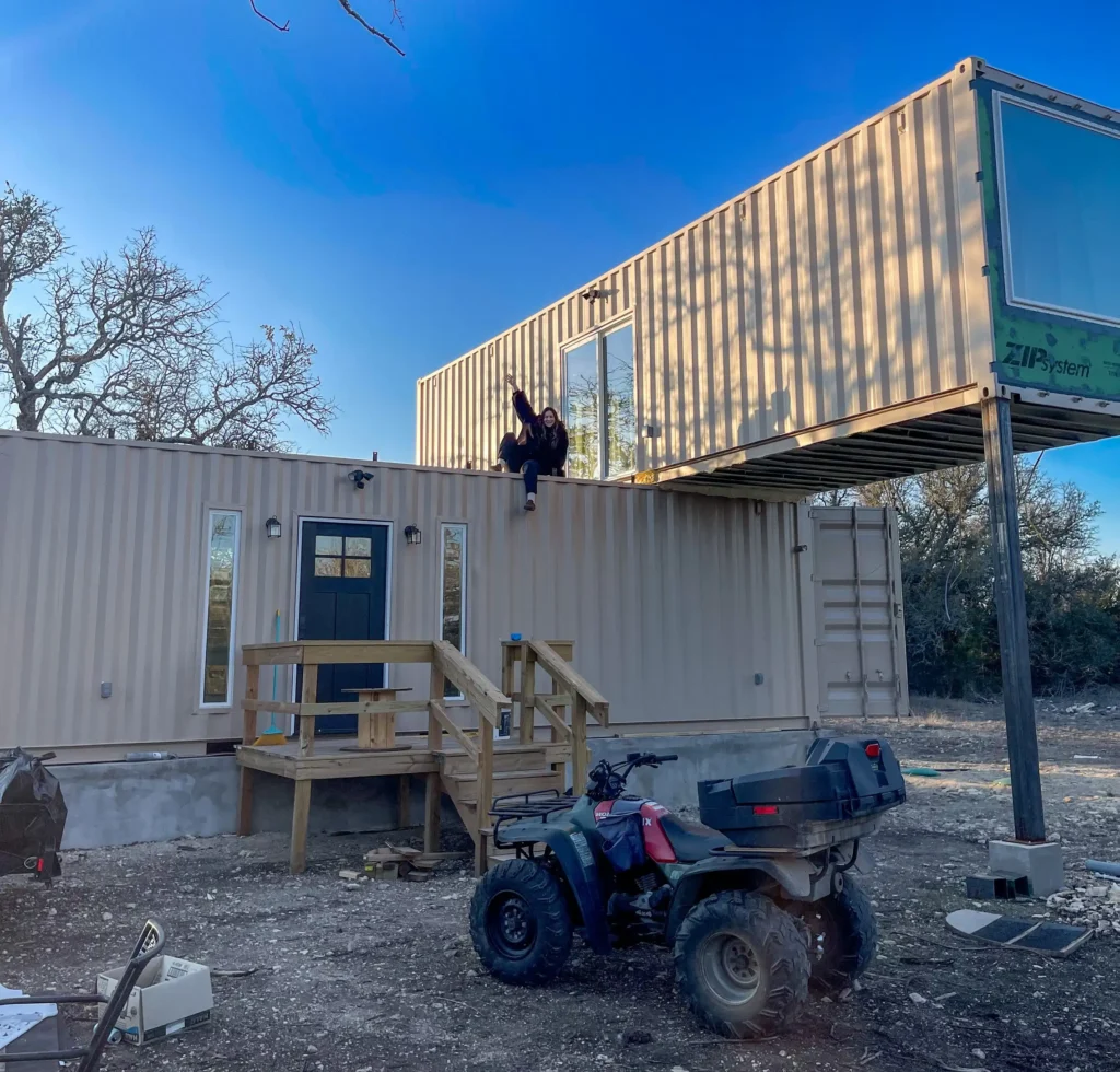 A couple built a 624 sq ft shipping container home on 12.5 Texas acres for far less than traditional housing, with monthly bills of just £440 including water generated from air.