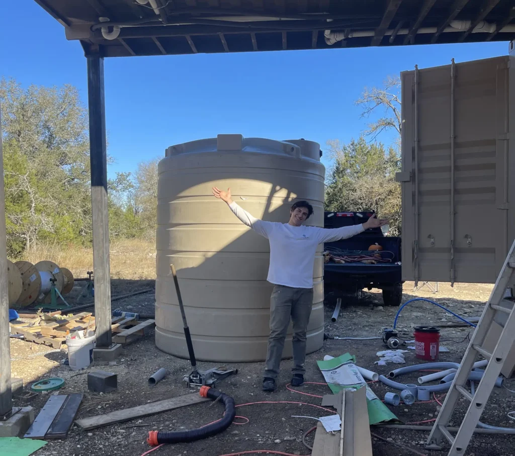 A couple built a 624 sq ft shipping container home on 12.5 Texas acres for far less than traditional housing, with monthly bills of just £440 including water generated from air.