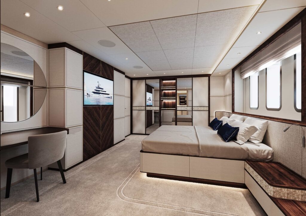 The £162m Sanlorenzo 58Steel Perla Lunar superyacht offers hybrid efficiency luxury lounges spa cinema pool and a full office making it the ultimate work from home retreat at sea.