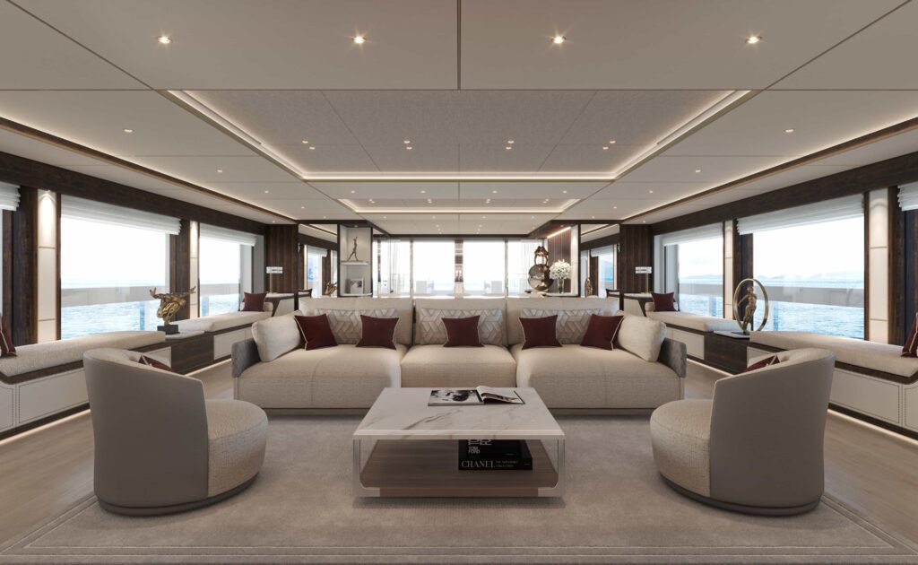 The £162m Sanlorenzo 58Steel Perla Lunar superyacht offers hybrid efficiency luxury lounges spa cinema pool and a full office making it the ultimate work from home retreat at sea.