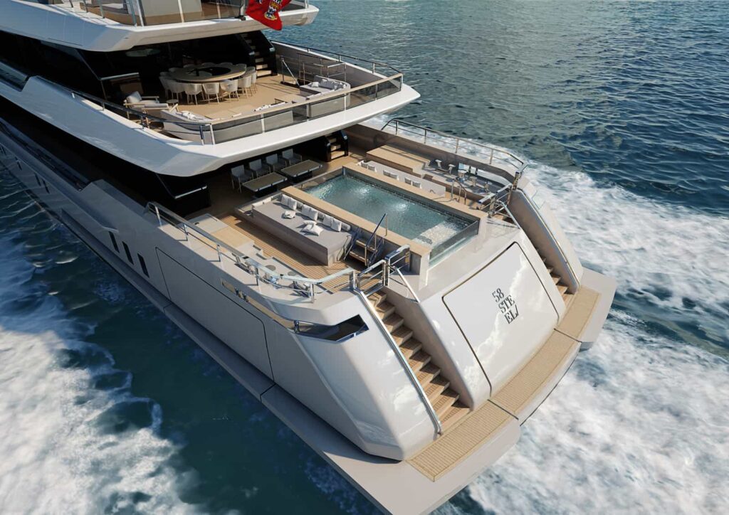 The £162m Sanlorenzo 58Steel Perla Lunar superyacht offers hybrid efficiency luxury lounges spa cinema pool and a full office making it the ultimate work from home retreat at sea.