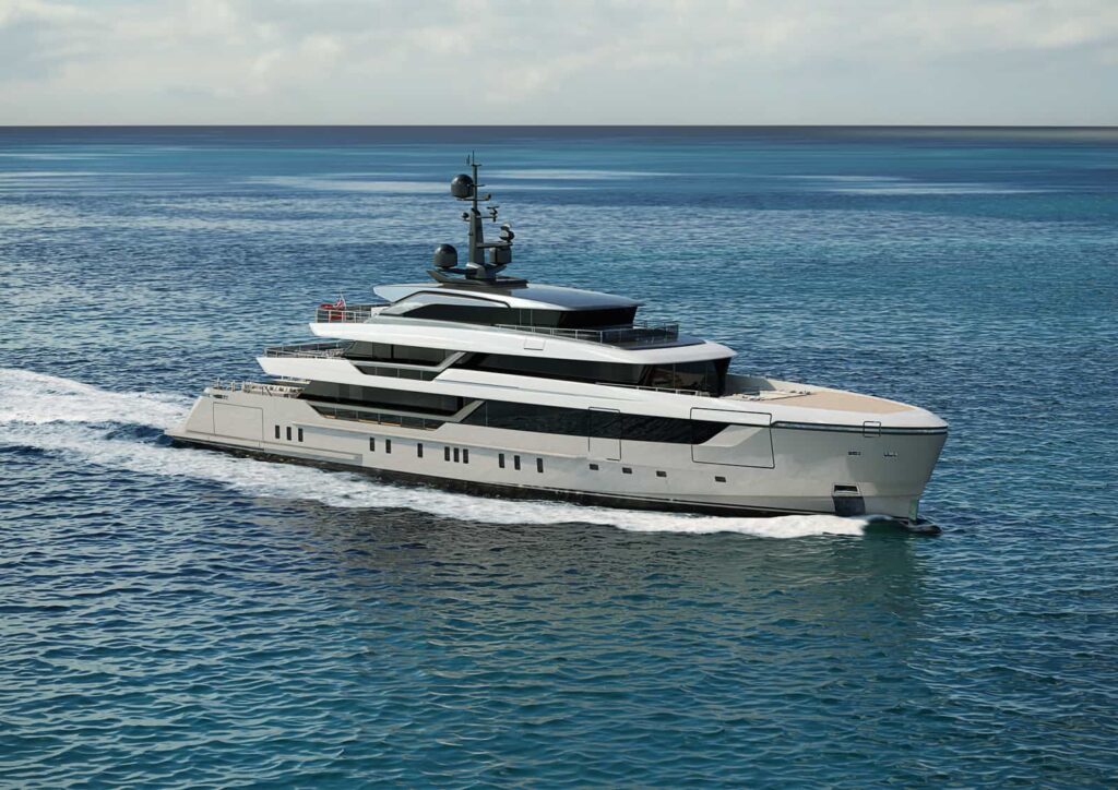 The £162m Sanlorenzo 58Steel Perla Lunar superyacht offers hybrid efficiency luxury lounges spa cinema pool and a full office making it the ultimate work from home retreat at sea.