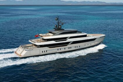 The £162m Sanlorenzo 58Steel Perla Lunar superyacht offers hybrid efficiency luxury lounges spa cinema pool and a full office making it the ultimate work from home retreat at sea.