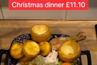 Brit reveals how to make a full Christmas dinner for four for just £11 using savvy Asda buys chicken instead of turkey and air fryer cooking to cut costs without losing flavour.