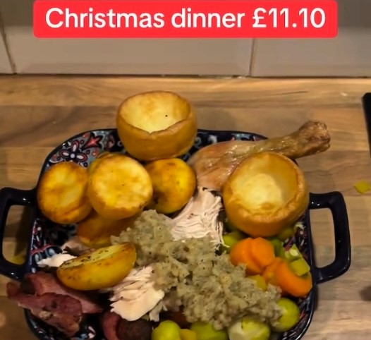 Brit reveals how to make a full Christmas dinner for four for just £11 using savvy Asda buys chicken instead of turkey and air fryer cooking to cut costs without losing flavour.