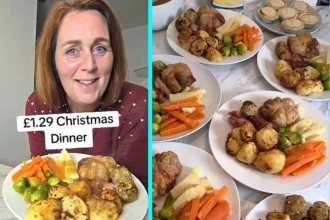 Savvy mum shares how she cooked a full Christmas dinner for six for under ten pounds using bargain veg smart shopping and air fryer tips to cut food and energy costs.