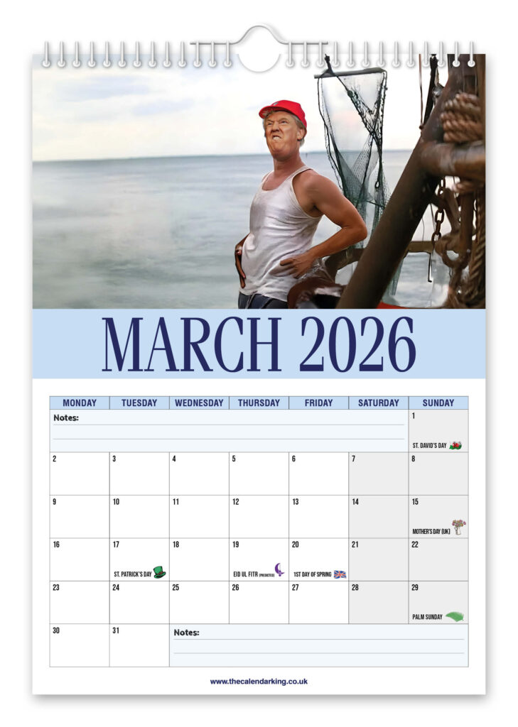 Funny Forrest Trump calendar turns Donald Trump into Forrest Gump with iconic movie scenes creating a quirky 2026 collectible that promises laughs for fans.