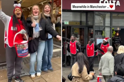 Festive fundraisers go viral across the UK as singing and dancing volunteers spread joy in towns and cities winning praise online and raising millions of views for charity.