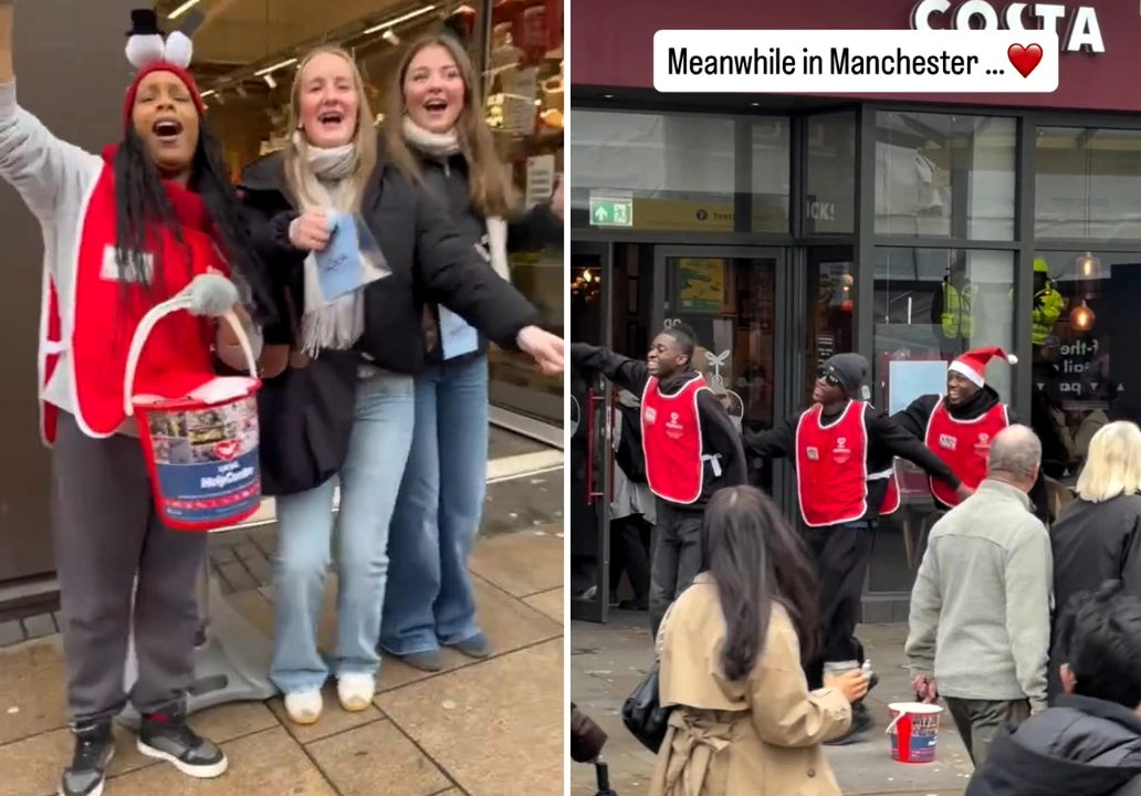 Festive fundraisers go viral across the UK as singing and dancing volunteers spread joy in towns and cities winning praise online and raising millions of views for charity.