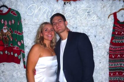 Couple who met during the boozy SantaCon pub crawl announce their engagement four years later, after a chance compliment over ugly Christmas jumpers sparked romance.