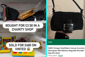 Reselling expert snaps up rare vintage Fendi handbag for £3.50 in a charity shop then flips it for £400 on Vinted- revealing tips on spotting designer gems fast.
