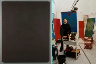 Brown block painting expected to fetch £6,000 at auction - part of 260-work collection by British abstract artist John Plumb hidden 18 years, worth £180,000.