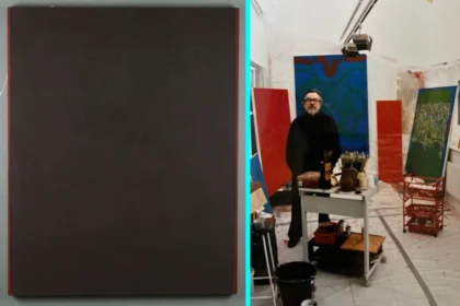 Brown block painting expected to fetch £6,000 at auction - part of 260-work collection by British abstract artist John Plumb hidden 18 years, worth £180,000.