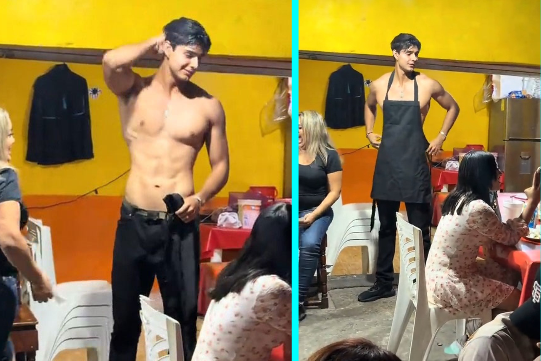 Topless waiter Urib became viral sensation with 12 million views serving at Tacos el Jarocho restaurant in Mazatlan, Mexico, now gaining 110,000 TikTok followers showcasing his physique.