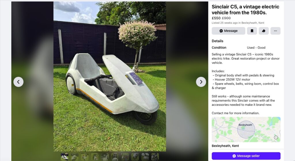 Brit sells iconic 1980s Sinclair C5 electric trike for just £550 on Facebook, a failed eco vehicle that could now be worth thousands to collectors and restorers.
