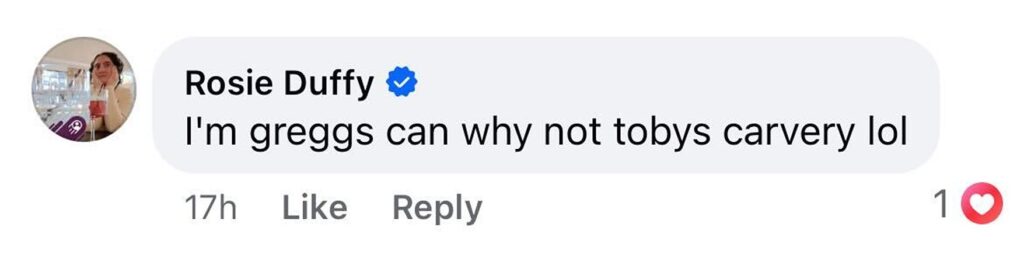 Social media comment on the post of Toby Carvery launches clothing line with loungewear sets up to £59.99 - fans go wild for Big Roast Energy hoodies, bucket hats and Yorkshire pudding merch.