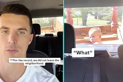 Dad is left horrified after spotting his three year old fast asleep on a table in the back of his moving pickup truck, only noticing just before hitting the highway