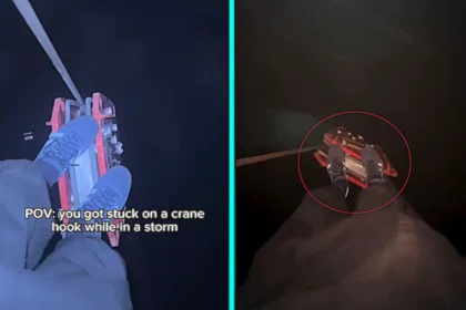 Daredevil stuck on crane hook hundreds of feet up during storm in Austria - climber S0ner's terrifying viral video with 276,000 views revealed as elaborate prank.