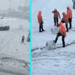Frustrated passenger Caitlin filmed Schiphol Airport workers having snowball fight on runway during severe flight delays, with viral video gaining 900,000 views.