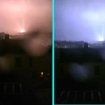 Power lines arc with bright flashes during Storm Goretti in Falmouth - witness watches dangerous electrical discharge for hour. 40,000 homes without power.