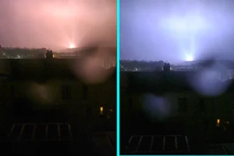 Power lines arc with bright flashes during Storm Goretti in Falmouth - witness watches dangerous electrical discharge for hour. 40,000 homes without power.