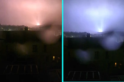 Power lines arc with bright flashes during Storm Goretti in Falmouth - witness watches dangerous electrical discharge for hour. 40,000 homes without power.