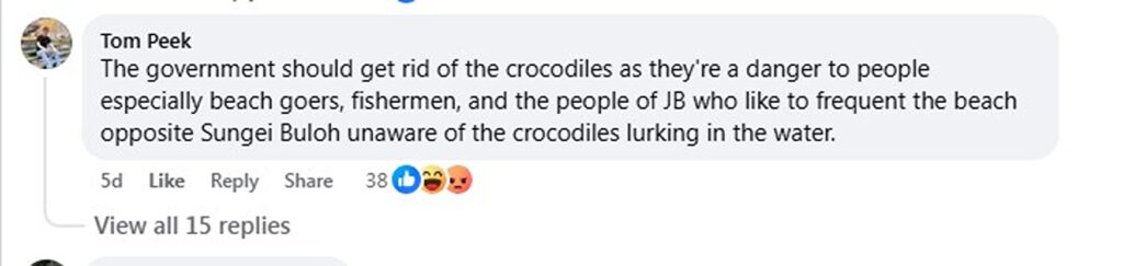 Social media comment on the post of 10ft crocodile spotted basking next to Watch out for crocodiles warning sign - hilarious moment captured in Singapore wetland reserve by photographer.