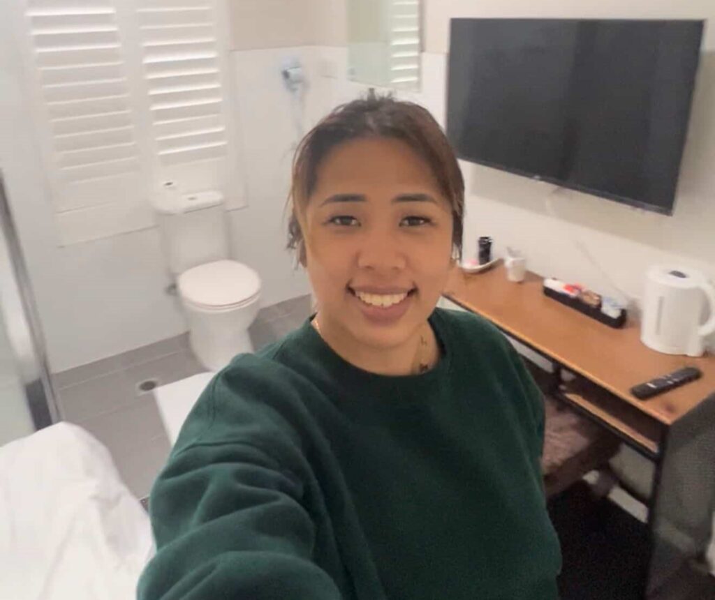 Horrified traveller's budget hotel stay goes viral after filming tiny bed squeezed inches from toilet and shower at Airport Hotel Sydney. Libni Fortuna paid £55.