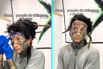Tattoo artist August Chupakabra reveals pain of tattooing red vine across forehead rated 8/10. The 27-year-old from Poland spent two hours creating his latest extreme body art.