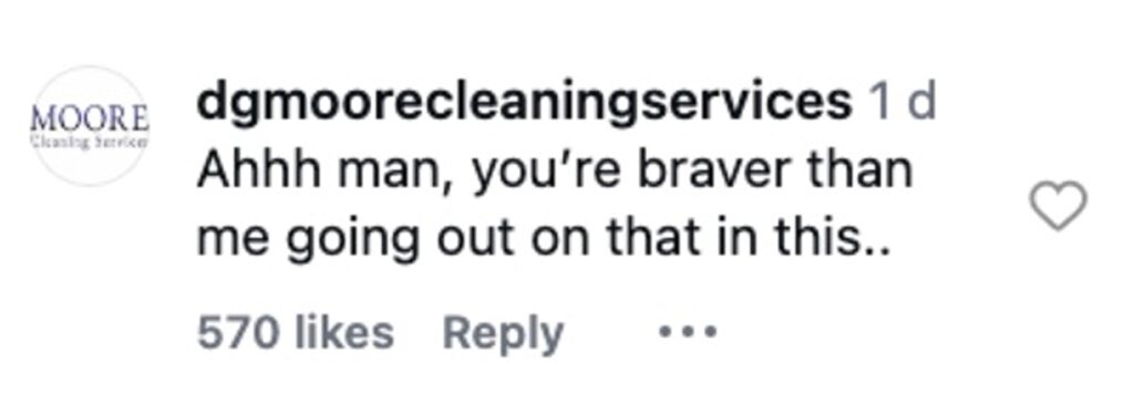 Social media comment on the post of Content creator Sammy Farrow falls off snow-covered motorbike in slow motion during icy first day back commute - foolhardy ride caught on camera goes viral with 1.6m views.