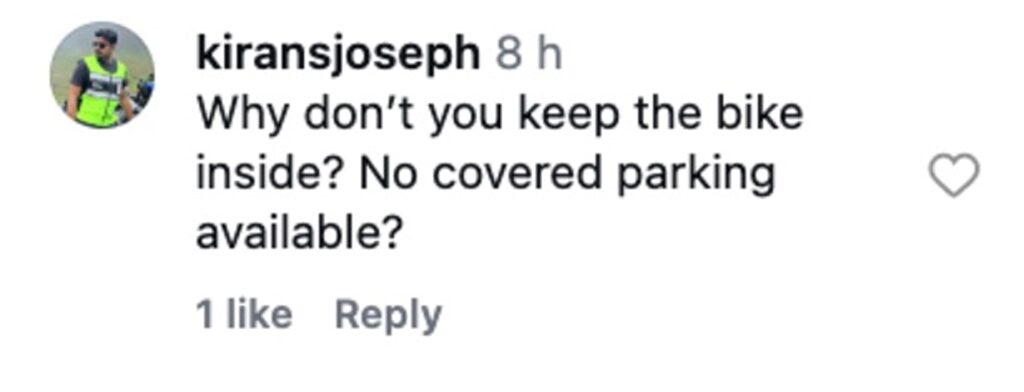 Social media comment on the post of Content creator Sammy Farrow falls off snow-covered motorbike in slow motion during icy first day back commute - foolhardy ride caught on camera goes viral with 1.6m views.