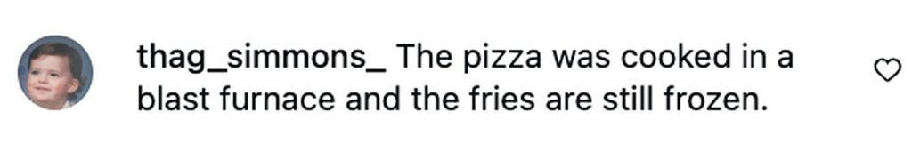 Social media comment on the post of Leeds United charges £9 for burned pizza and chips at Elland Road. Fan shares disappointing 10-inch stone-baked pizza and pale fries from Man Utd match.