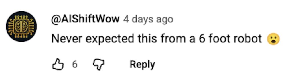 Social media comment on the post of Fighting robot H2 humanoid launches impressive martial arts kicks and breaks watermelons - 5'9" Chinese robot trains with humans in viral video with 5 million views.