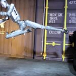 Fighting robot H2 humanoid launches impressive martial arts kicks and breaks watermelons - 5'9" Chinese robot trains with humans in viral video with 5 million views.