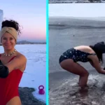 Fearless wild swimmer smashes through a frozen Welsh mountain lake for a sub zero dip, chasing dopamine highs and adrenaline as winter swim season officially begins