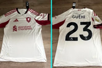 A Liverpool fan is trying to resell a £52 Marc Guéhi shirt after the defender snubbed Anfield for Manchester City, leaving football fans laughing at the blunder
