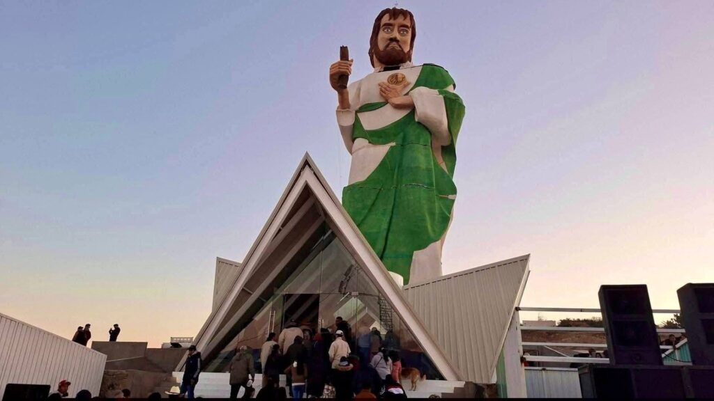 100ft religious statue of Judas Thaddaeus mocked for looking like Minecraft character - blocky design in Mexico ridiculed online. Locals say it looks like Roblox.